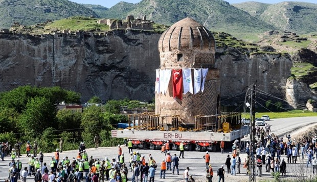 The tomb of Zeynep Bey is carried on a rolling structure  at Hasankeyf
