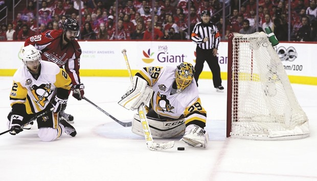 Goalie Marc-Andre Fleury (right) of the Pittsburgh Penguins has been the teamu2019s u201cbest player the whole playoffsu201d according to teammate Patric Hornqvist. (AFP)