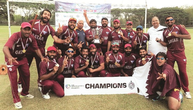 Qatar Cricket Team with their winners trophy