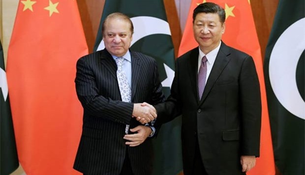 Pakistani Prime Minister Nawaz Sharif meets Chinese President Xi Jinping ahead of the Belt and Road Forum in Beijing, on Saturday.