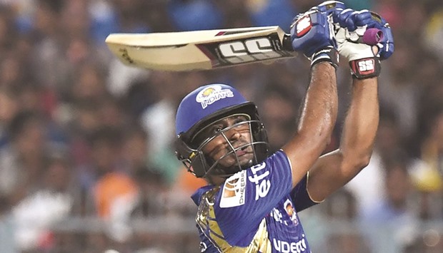 Mumbai Indians Ambati Rayudu in action during the Indian Premier League match against Kolkata Knight Riders in Kolkata yesterday. (AFP)