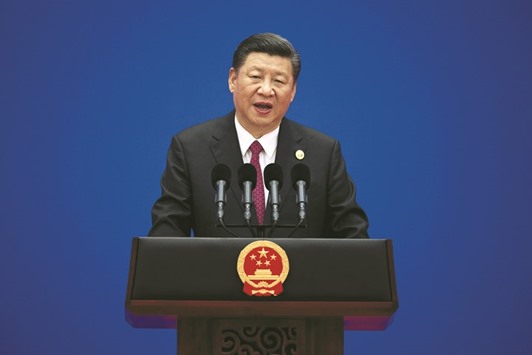 Chinese President Xi Jinping speaks during a briefing on the final day of the Belt and Road Forum, at the Yanqi Lake International Conference Centre, China. Xi and 29 other heads of state yesterday reaffirmed their commitment to build an open economy and ensure free and inclusive trade, under the ambitious Belt and Road initiative led by Beijing.