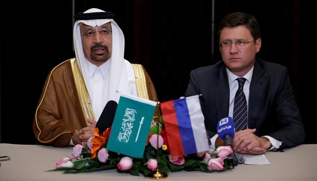 Saudi Arabia's Energy Minister Khalid al-Falih (L) and Russia's Energy Minister Alexander Novak