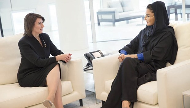 HH Sheikha Moza bint Nasser yesterday met the former president of Kosovo Atifete Jahjaga in her office. They discussed social issues in Kosovo, including womenu2019s rights and equal access to education. PICTURE: AR Al-Baker/HHOPL