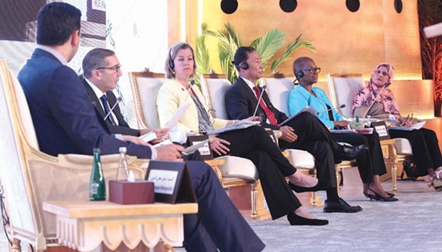 Delegates attending the plenary session on u201cPolitical and Economic Impact on Refugee Crisisu201d at the 17th Doha Forum.