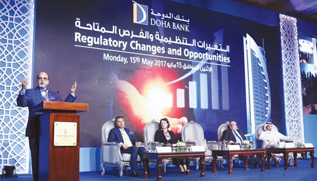 Seetharaman speaking at Doha Banku2019s knowledge sharing event on u201cRegulatory changes and opportunitiesu201d at the Four Seasons on Monday. PICTURE: Jayan Orma