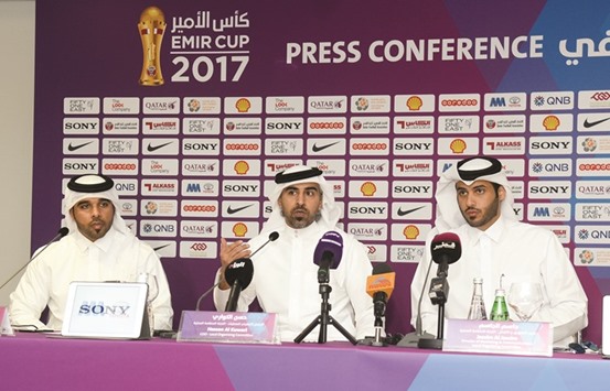 Chief operating officer of the Organising Committee Hassan al-Kuwari (centre) speaks at a press conference. PICTURE: Noushad Thekkayil