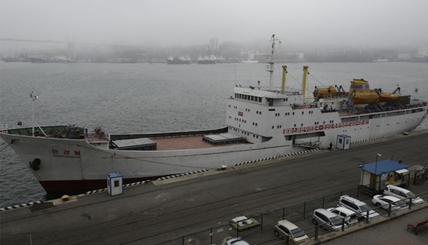 North Korean ferry, Mangyongbong, is docked in the port of the far eastern city of Vladivostok, Russ