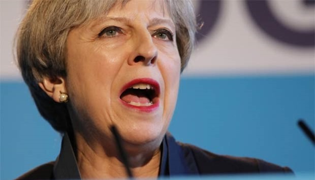 Prime Minister Theresa May speaks during an event to launch the Conservative Party election manifesto in Halifax in northern England on Thursday.