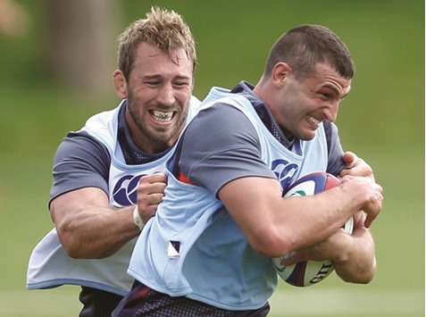 Jonny May and Chris Robshaw during Englandu2019s training session. (Reuters)