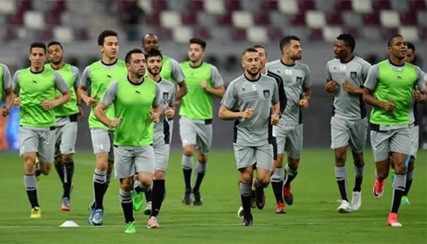 Al Sadd players at their training session on Thursday. Pictures: Noushad Thekkayil
