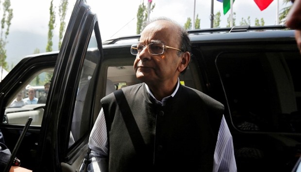 India's Finance and Defence Minister Arun Jaitley arrives to attend a two-day meeting of the Goods and Services Tax (GST) Council in Srinagar