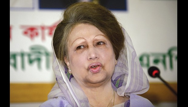 BNP chief Khaleda Zia speaks during a press conference in Dhaka.