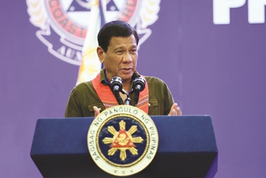President Rodrigo Duterte delivers a speech during the 33rd National Convention of the Philippine Coast Guard Auxiliary (PCGA) in Davao City on the southern island of Mindanao.