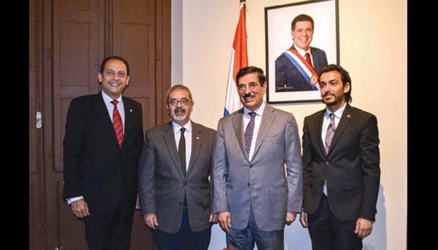 HE the Adviser at the Emiri Diwan and Qataru2019s candidate for the post for director general at Unesco Dr Hamad bin Abdulaziz al-Kuwari with Paraguayan ministers and other officials.