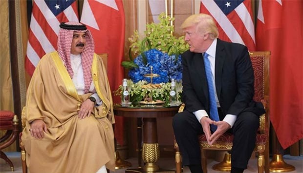 US President Donald Trump and Bahrain's King Hamad bin Isa al-Khalifa take part in a bilateral meeting in Riyadh on Sunday.