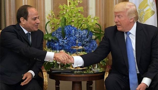 US President Donald Trump and Egyptian President Abdel Fattah al-Sisi take part in a bilateral meeting in Riyadh on Sunday.