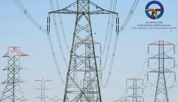 Power grid towers in the Kuwaiti desert