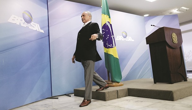 Brazilu2019s President Michel Temer leaves Planalto Palace in Brasilia, Brazil, on Saturday.