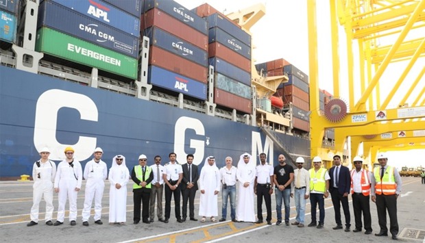 Mwani Qatar officials with the ship crew at Hamad Port
