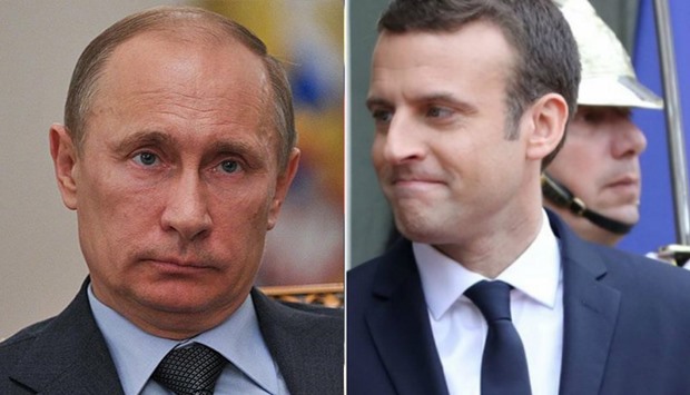 Russian President Vladimir Putin  and French President Emmanuel Macron