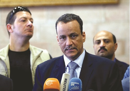 United Nations Special Envoy for Yemen, Ismail Ould Cheikh Ahmed, speaks to reporters upon his arrival at Sanaa airport.
