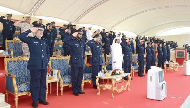 Director-General of Public Security Staff Major General Saad bin Jassim al-Khulaifi, and other Interior Ministry officials attending the graduation of the founding course of police recruits at the Police Training Institute.