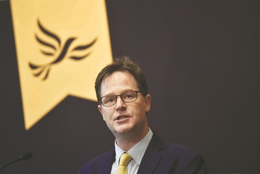 Formal Liberal Democrat leader Nick Clegg speaks at a campaign event in London yesterday.