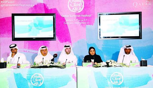 Director of Festivals and Tourism Events at the Qatar Tourism Authority (QTA) Mashal Shahbik (second from right) and officials from Qatar Chamber, QSports and other organisations announce details of the Qatar Summer Festival 2017. PICTURE: Jayaram.