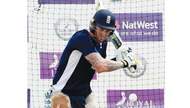Englandu2019s Ben Stokes bats during a net session in Headingley yesterday. (Reuters)
