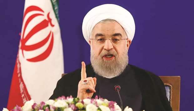 Iranian President Hassan Rouhani holding a press conference in Tehran on May 22.