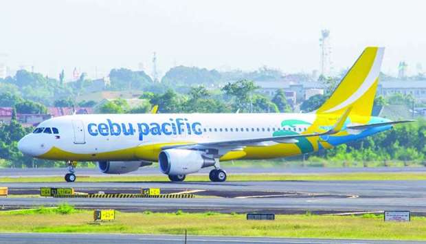 A Cebu Pacific aircraft prepares to take off