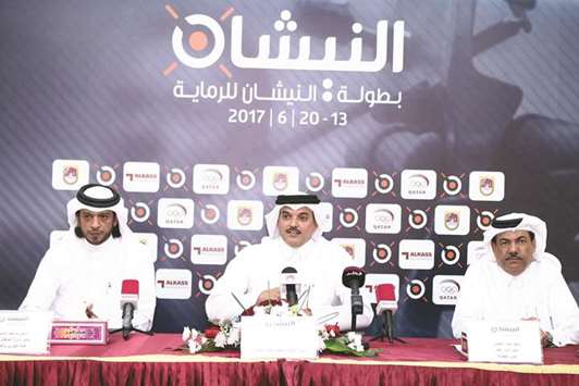 QSAA president Ali Mohamed al-Kuwari (centre) and secretary general Majid al-Naimi (right) address the media yesterday.