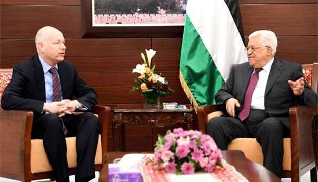 US President's envoy to the Middle East Jason Greenblatt meeting with Palestinian leader Mahmud Abbas in Ramallah on Thursday.