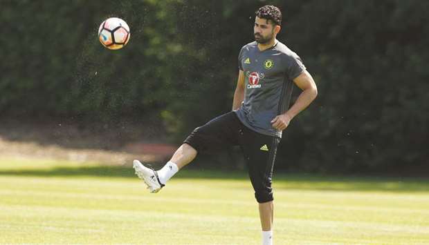 Chelseau2019s Diego Costa during training.