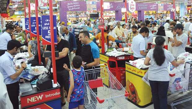 With the holy month of Ramadan beginning today, shopping outlets saw substantial rush yesterday afternoon. A scene from a hypermarket in Doha.
