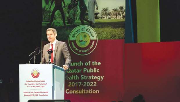 Egbert Schillings speaks at the launch of the Qatar Public Health Strategy 2017-2022 Consultation.