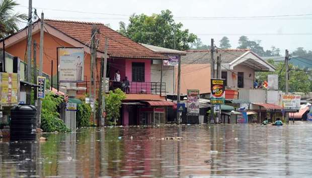 A general view shows the floodwaters in Nagoda in Kalutara district