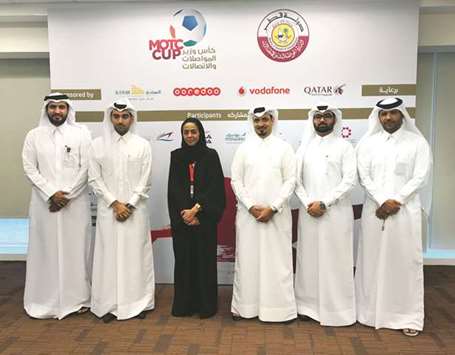 Ooredoo Qatar director of Community and Public Relations Manar Khalifa al-Muraikhi joins senior officials from other sponsor organisations for the Ministry of Transportation & Communications Minister Cup Ramadan Football Tournament.