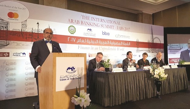 Dr R Seetharaman speaks at a session, u201cBrexit: The changing economic and financial relationships between the UK and the EUu201d, at the Union of Arab Banksu2019 International Banking Summit in London yesterday.