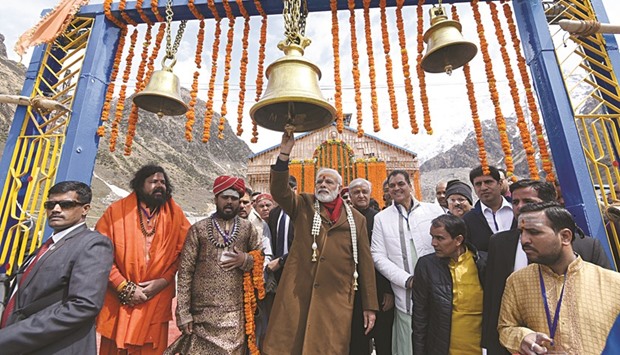 Prime Minister Narendra Modi rings a bell during a visit to the Kedarnath Temple in Uttarakhand yesterday.