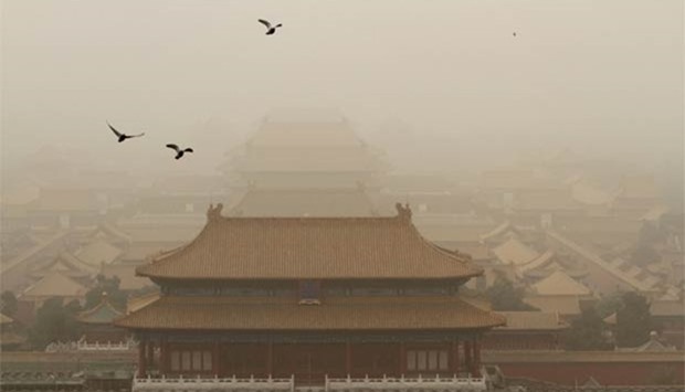 The Forbidden City is shrouded in a dust storm in Beijing on Thursday.