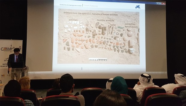 Professor Ricardo Eichmann presents some of the project's findings at the Doha Fire Station Auditorium hyesterday. PICTURE: Joey Aguilar
