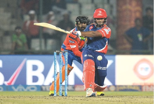 Delhi Daredevilsu2019 Rishabh Pant (foreground) in action during their Indian Premier League match against Gujarat Lions in New Delhi yesterday. (AFP)