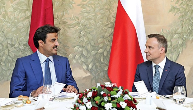 HH the Emir Sheikh Tamim bin Hamad al-Thani with Polish President Andrzej Duda.