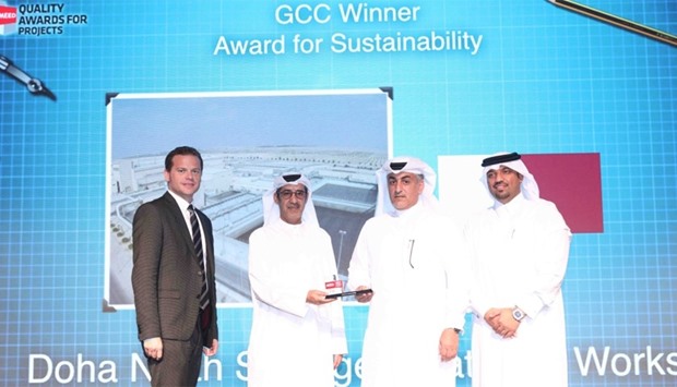 Ashghal officials receive the 'GCC Award for Sustainability' for its Doha North Sewage Treatment Work Project