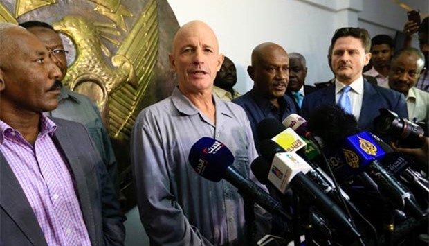 French citizen Thierry Frezier, who was abducted in Chad, speaks at a news conference after his release, in Khartoum on Sunday.