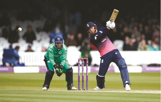 Englandu2019s Jonny Bairstow plays a drive during the second One-day International against  Ireland at Lordu2019s  in London. (Reuters)