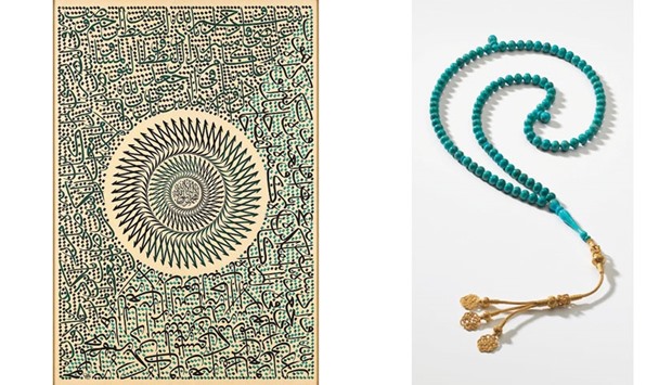 QM to feature an assortment of Hilye-i ?erif (The Noble Hilya), a form of classic calligraphic art. Right: A collection of tesbih (prayer beads) used for ruminative prayer will be displayed at the QM exhibition.