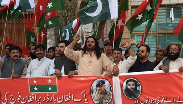 Pakistani activists from the Jamhoori Wattan Party shout slogans during a protest against unrest on the border with Afghanistan at the Afghan consulate in Quetta on Saturday.